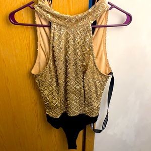 Gold Halter-neck Glitter Bodysuit